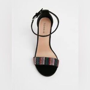 Torrid Black Velvet and Rainbow‎ Rhinestone Ankle Strap Tapered Heel Size 9 NWT